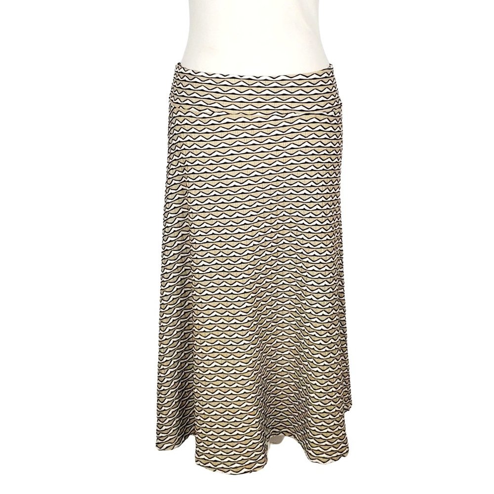 Dress Barn Chevron Print Flowing Midi Midi Skirt Beige White Brown Women's Large